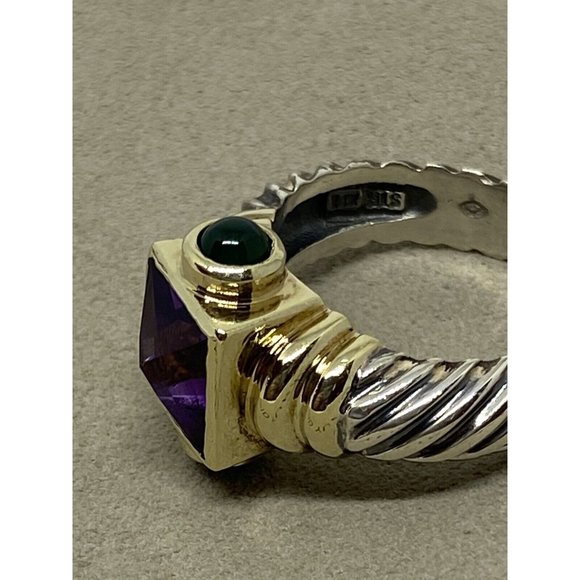 David Yurman 925 14K Gold Renaissance Cable Ring Amethyst Green Onyx Sz 7.75 - Picture 3 of 8